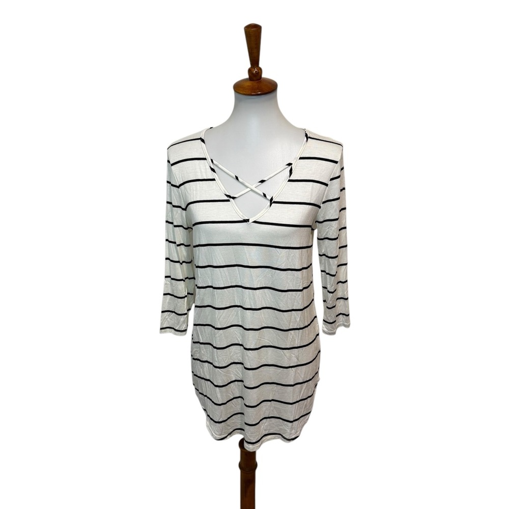 NWT Stitch Fix Emory Park Dulce 3/4 Sleeve Striped Top Off White Size Medium
